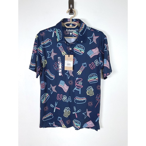 Chubbies The Patriotic Light Performance Polo 2.0 Americana BBQ Neon Small - Picture 1 of 7